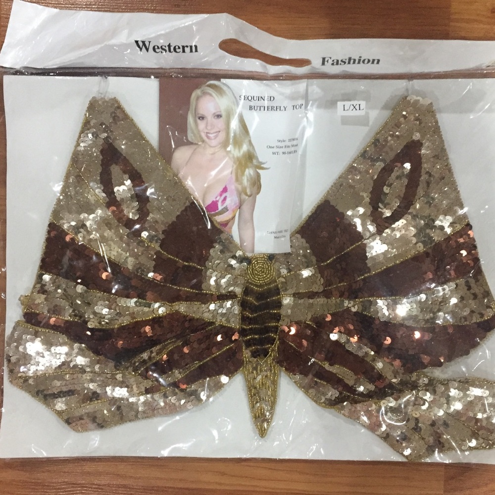 NIB Vintage 2000s Style Sequin Butterfly Crop Top